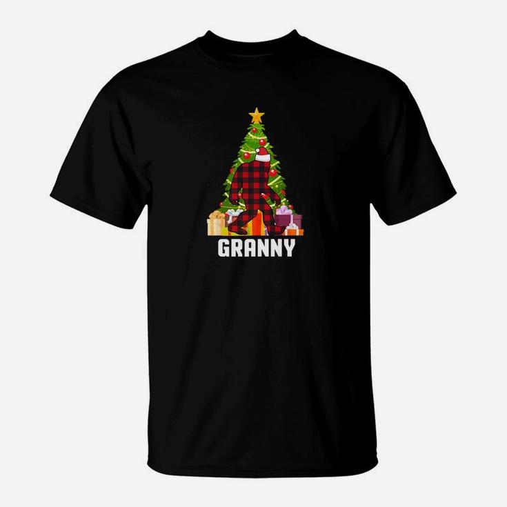 Buffalo Plaid Granny Bigfoot Christmas Hat Tree T-Shirt