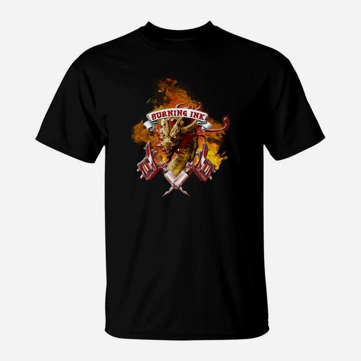 Burning Ink Flammen-Design T-Shirt mit Kreuzmuster für Herren