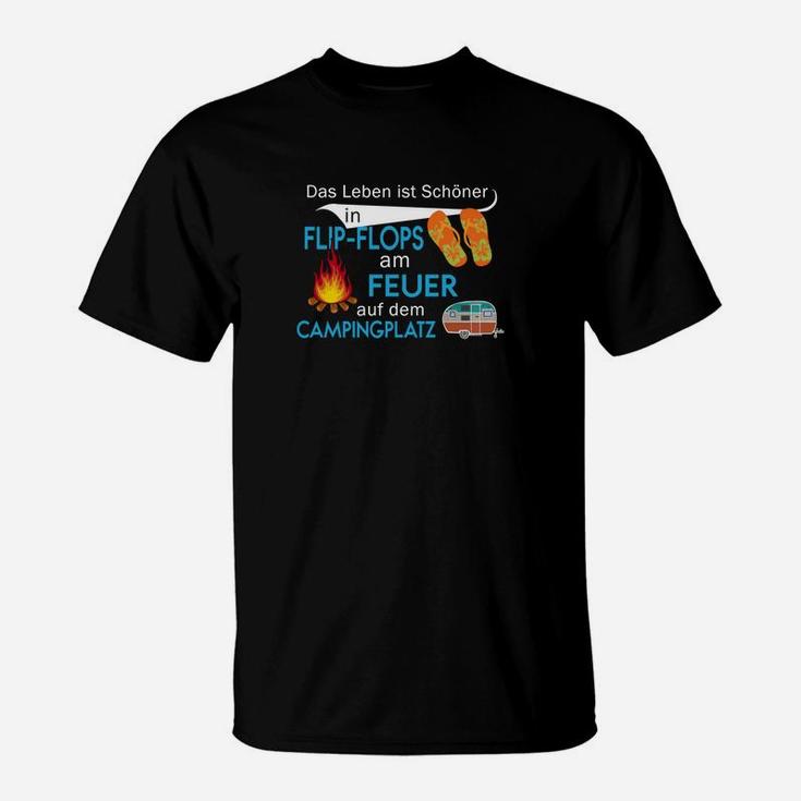 Camping-Motiv T-Shirt Leben in Flip-Flops am Feuer, Campingplatz Freizeit Tee
