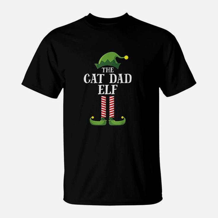 Cat Dad Elf Matching Family Group Christmas Party Pajama T-Shirt