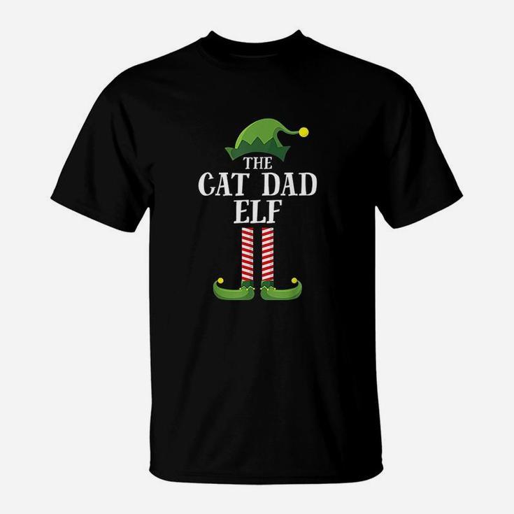 Cat Dad Elf Matching Family Group Christmas Party T-Shirt
