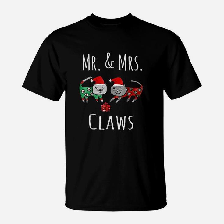 Cat Lover Christmas Santa Mr And Mrs Claws Cat T-Shirt