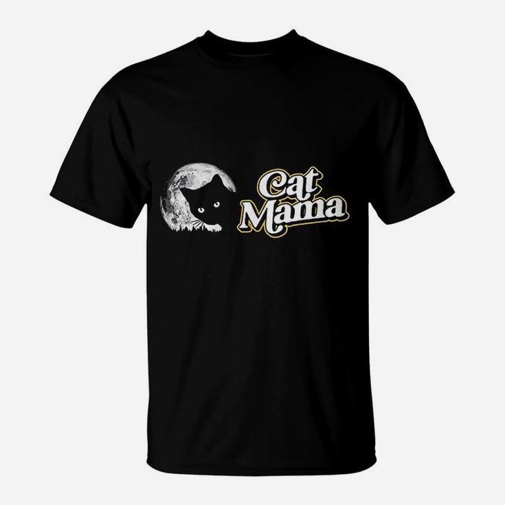 Cat Mama Vintage Eighties Style Cat Retro Full Moon T-Shirt