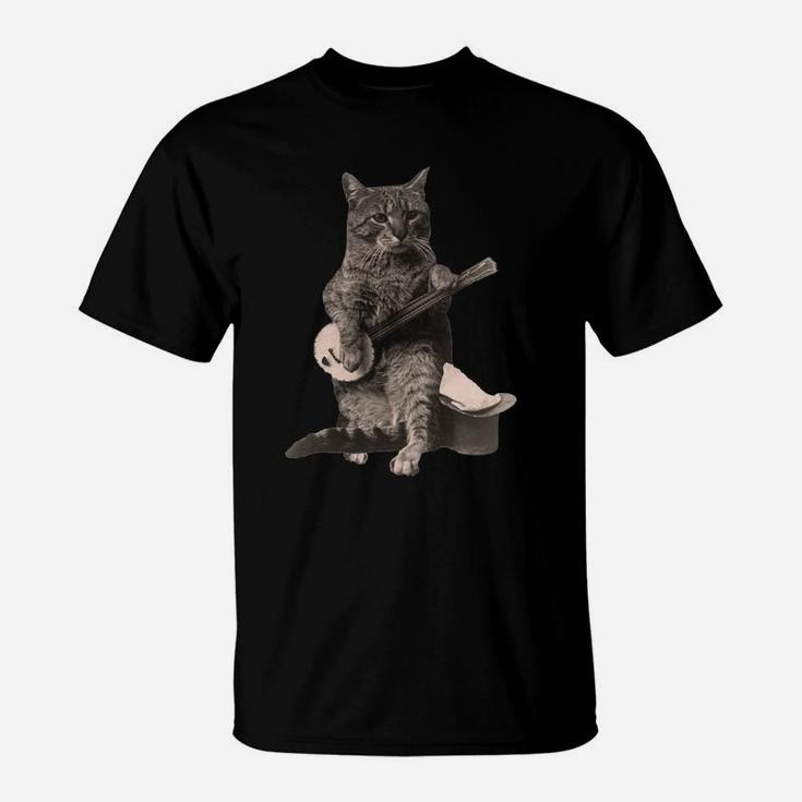 Cat Playing Banjo Guitar Funny Shirts T-Shirt