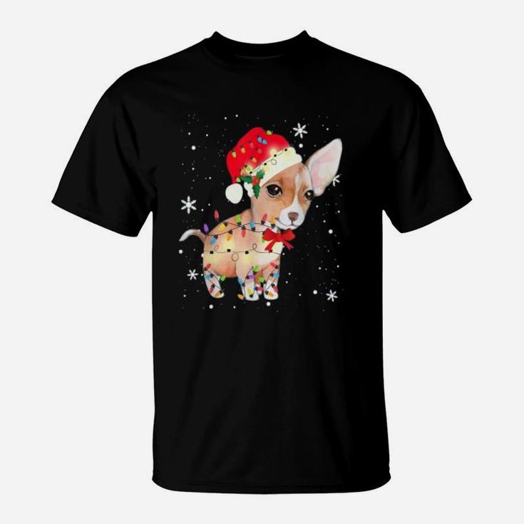Chihuahua Dog Christmas Light Xmas Mom Dad Gifts T-Shirt