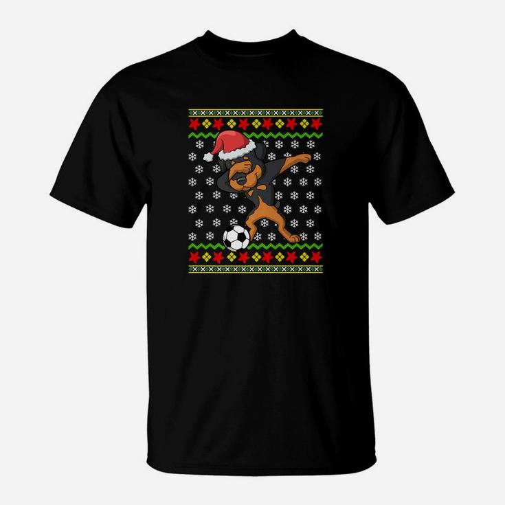 Christmas Shirt Dabbing Rottweiler Dog Soccer Gift Funny T-Shirt