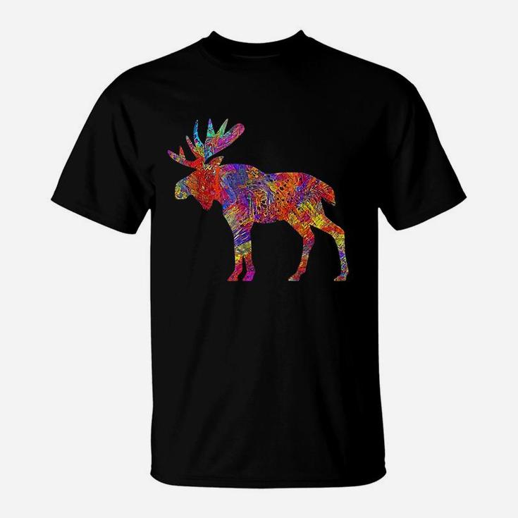 Colorful Canadian Moose Abstract Paint Wildlife T-Shirt