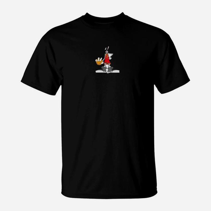 Comic-Hase Motiv T-Shirt in klassischem Schwarz, Lustiges Hasen Design
