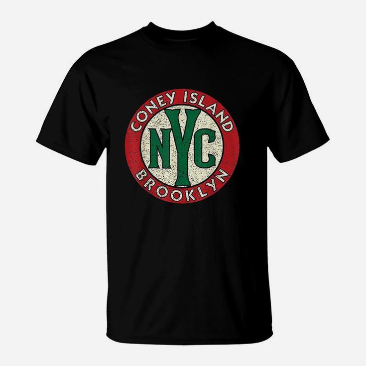 Coney Island Brooklyn Nyc Vintage Road Sign Distressed Print T-Shirt