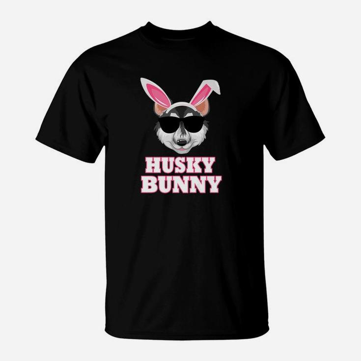 Cool Glasses Huskys Bunny Rabbit Dog Happy Easter T-Shirt