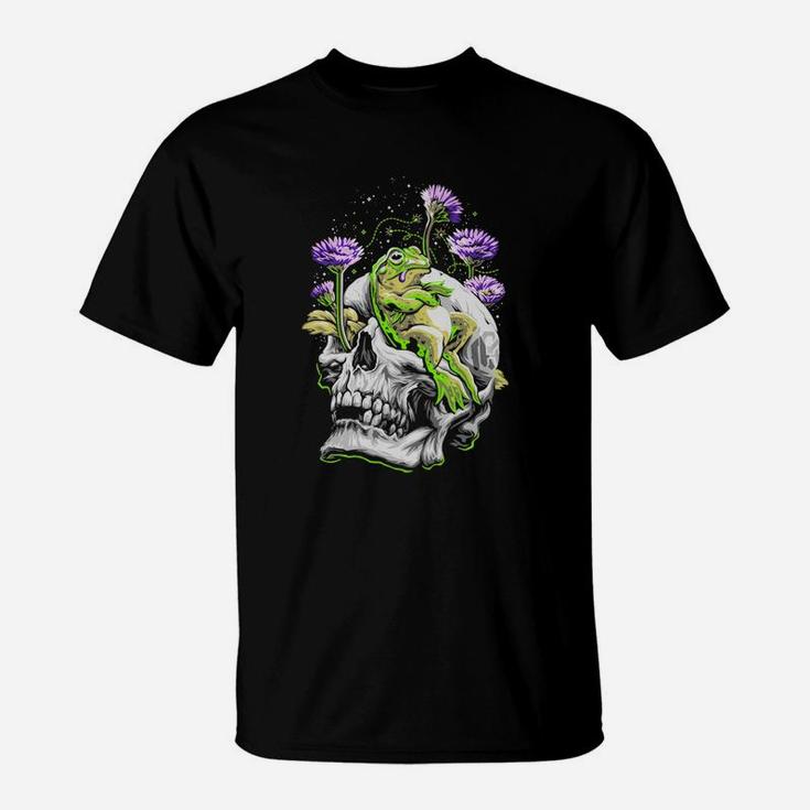 Cool Space Designs Skull Frog Flower T-Shirt