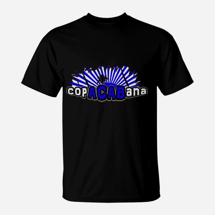 Copacabana Themen Schwarzes Grafik-T-Shirt für Männer, Sommerliches Design