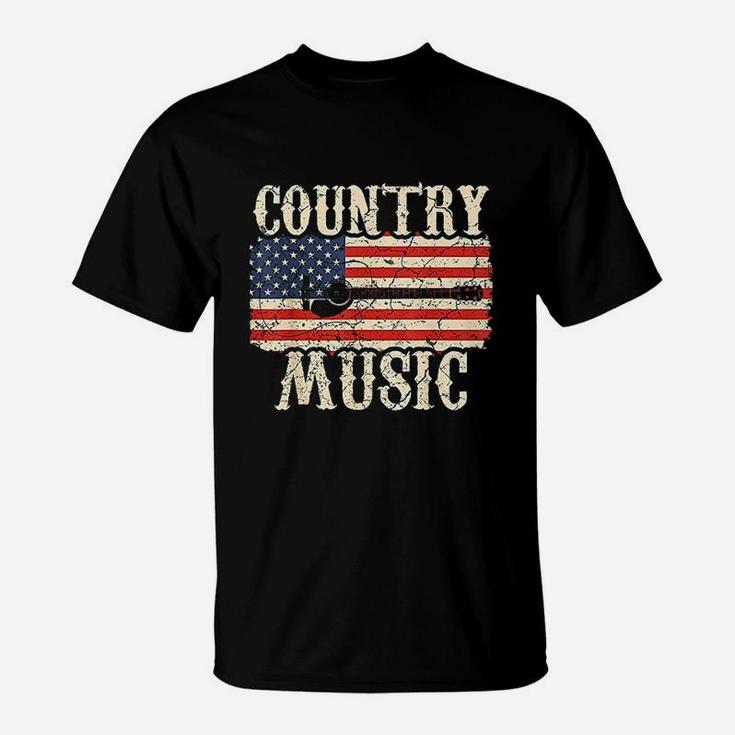 Country Music Retro Vintage Guitar American Flag T-Shirt Seseable UK