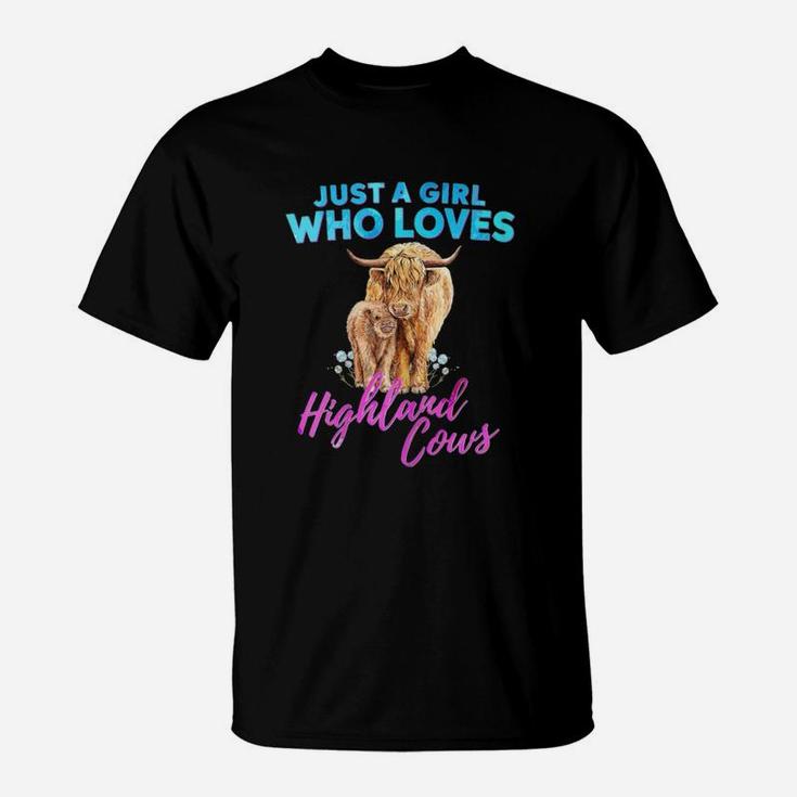 Cow Just A Girl Who Loves Highland Cows Funny T-Shirt