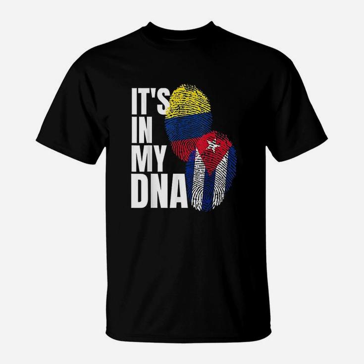 Cuban And Colombian Dna Mix Flag Heritage T-Shirt