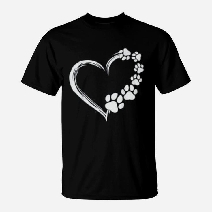 Cute Dog Puppy Dogs Paws Print Heart Gift Dog Mom T-Shirt
