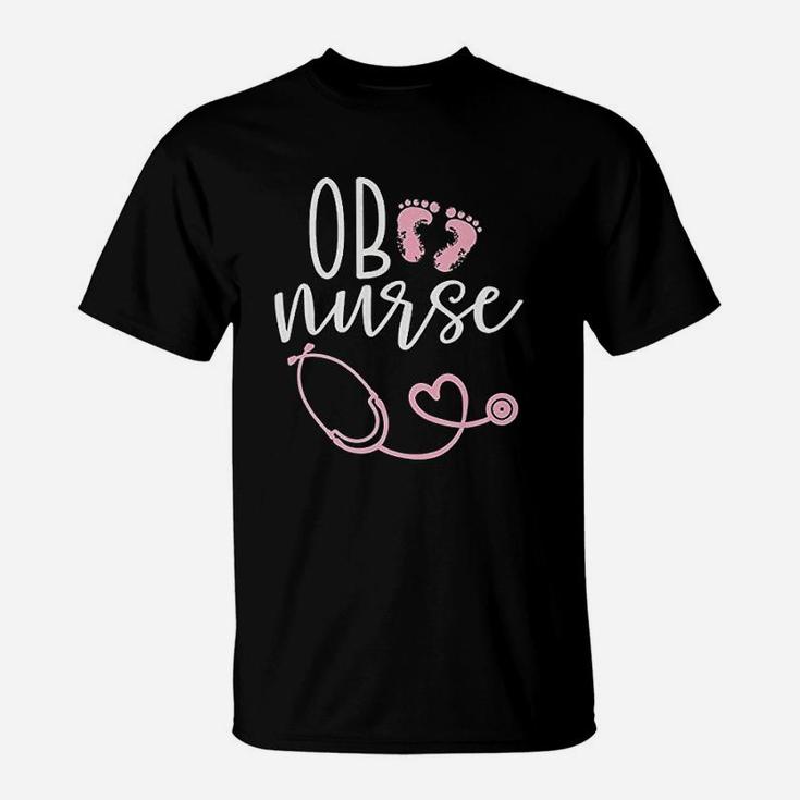 Cute Ob Nurse Baby Feet Heart Design T-Shirt