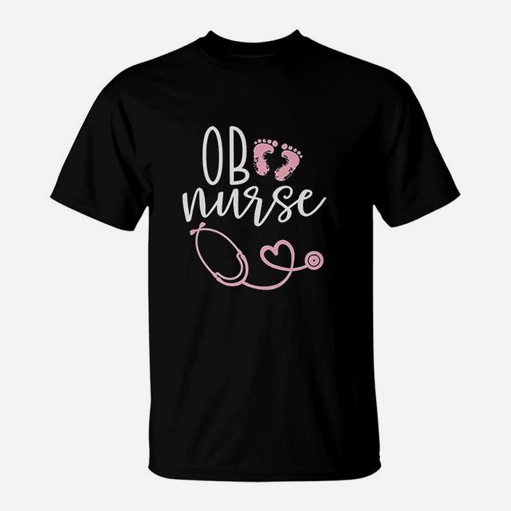 Cute Ob Nurse Baby Feet Heart Design T-Shirt