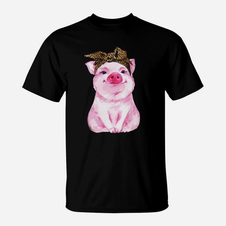 Cute Pig Lady Wear Leopard Skin Mothers Day Pig Mom T-Shirt