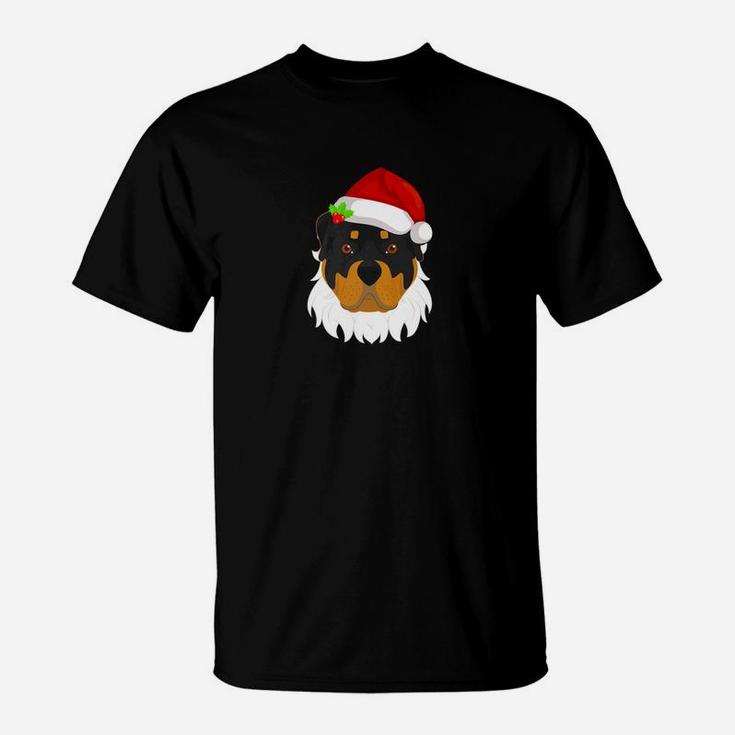 Cute Rottweiler With Santa Hat And Beard Christmas Gifts Ts T-Shirt