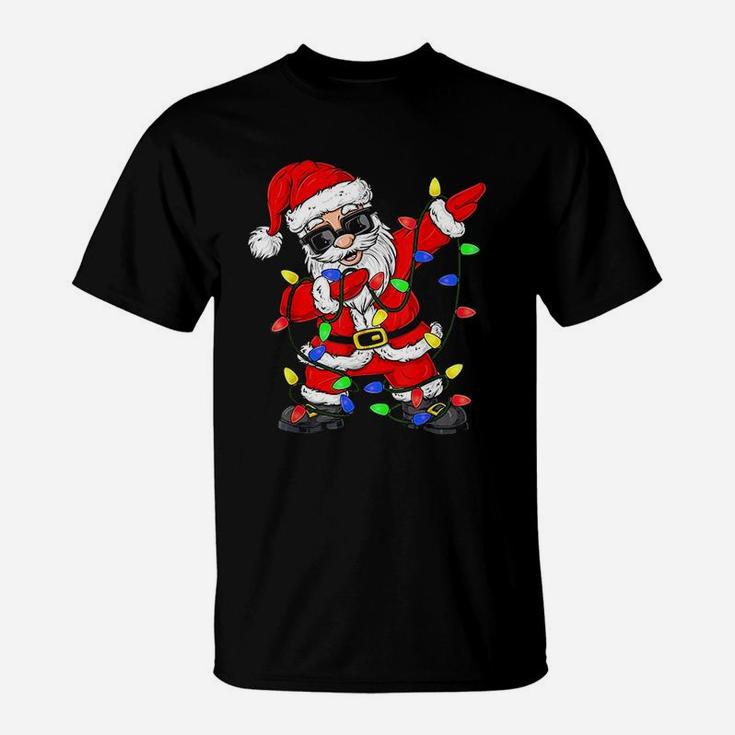 Dabbing Santa Claus Christmas Tree Lights Boys Kids Dab Xmas T-Shirt