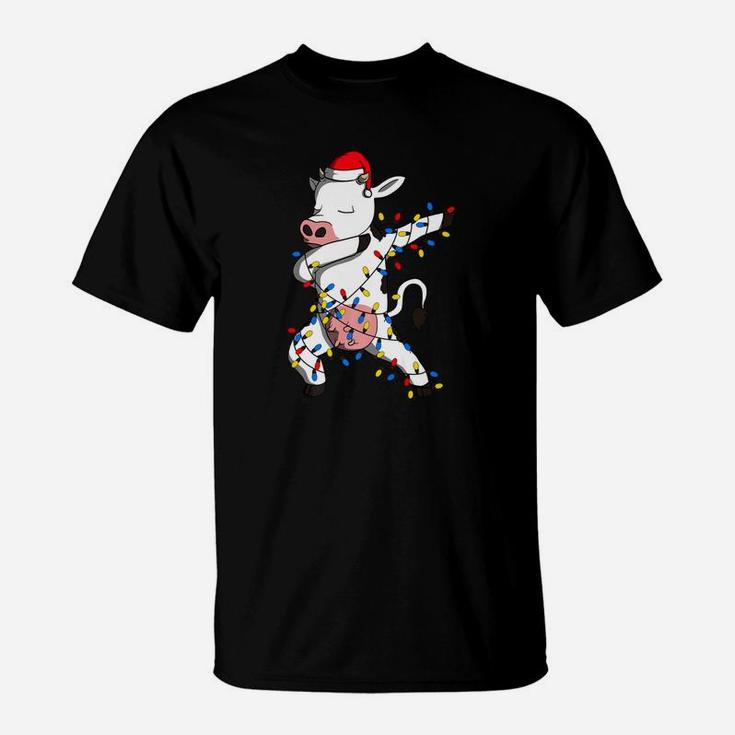 Dabbing Santa Claus Cow Christmas Tree Gift T-Shirt