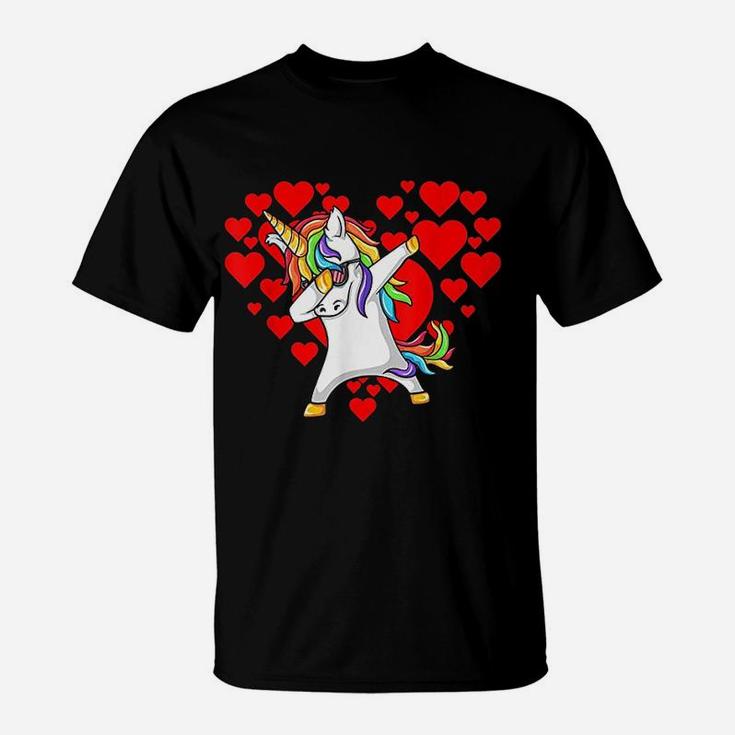 Dabbing Unicorn Hearts Valentines Day Funny Dab Kids Gift T-Shirt