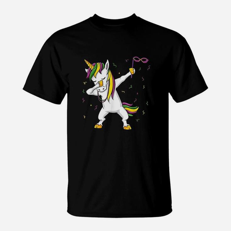 Dabbing Unicorn Mardi Gras Funny Girls Kids Dab T-Shirt