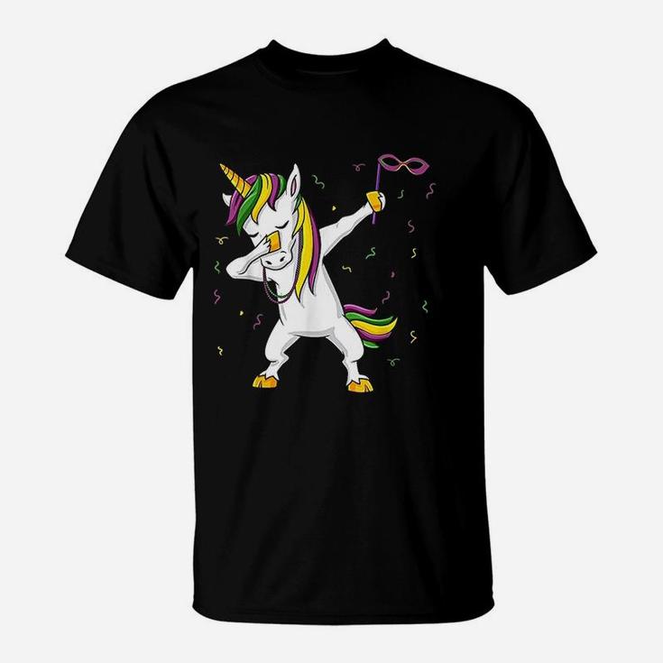 Dabbing Unicorn Mardi Gras Funny Girls Kids Dab T-Shirt