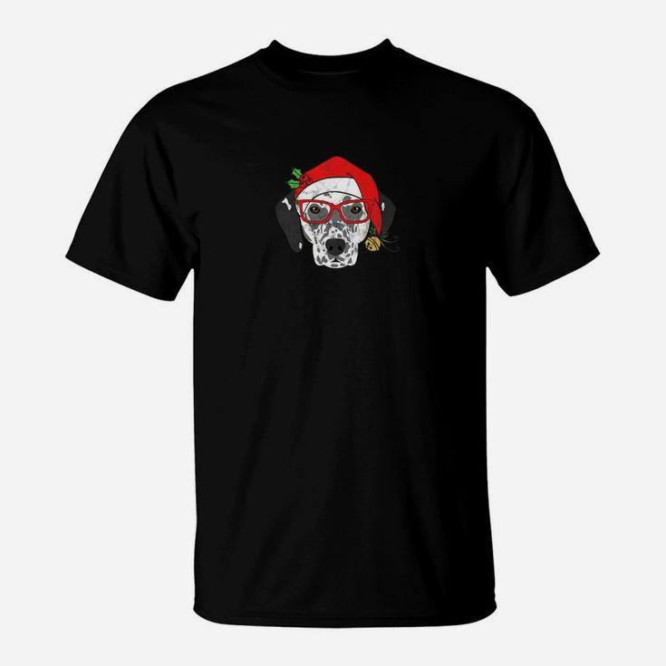 Dalmatian Santa Christmas Dog Santa Hat With Bell T-Shirt