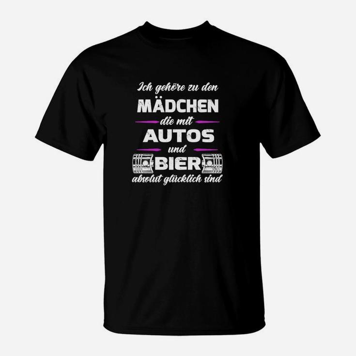 Damen T-Shirt: Mädchen, Autos & Bier Glück Spruch