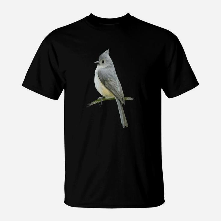 Detailed Tufted Titmouse Bird Illustration T-Shirt Seseable UK