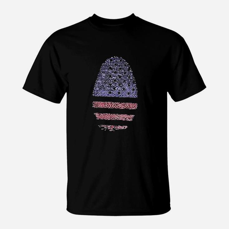 Egost Patriotic Us Flag Fingerprint Memorial Day 4th Of July Veterans Day T-Shirt