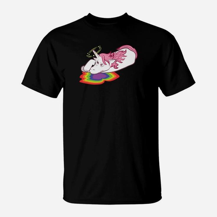 Einhorn und Regenbogen Schwarzes T-Shirt, Magisches Design Tee