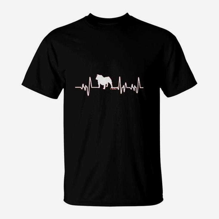 English Bulldog Gifts Dog Lover Heartbeat Bulldog T-Shirt