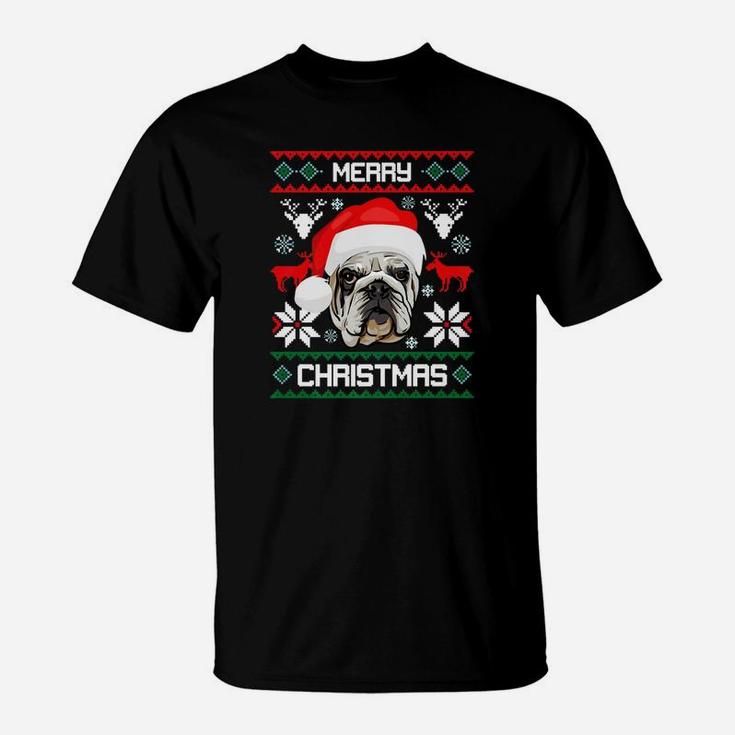 English Bulldog Merry Christmas Dog Gift Cute T-Shirt
