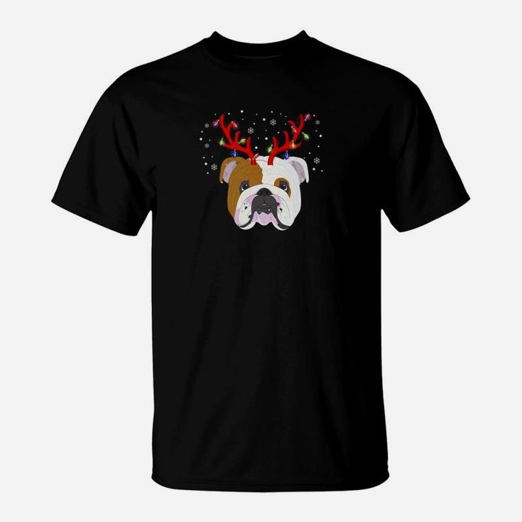 English Bulldog Reindeer Reindeer Antlers Christmas T-Shirt