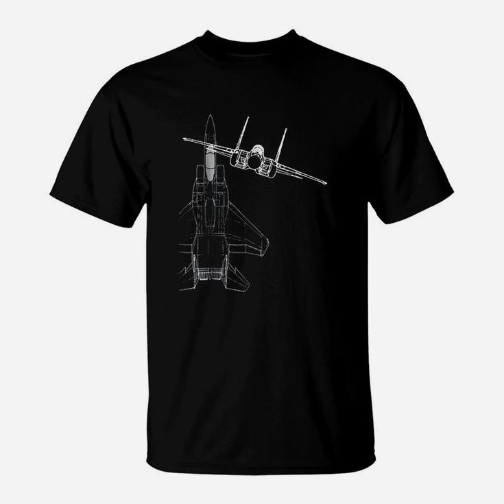 F15 Eagle Line Art Military Jet Fighter T-Shirt