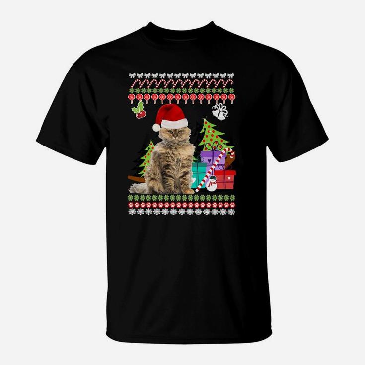Festliches Katzen Weihnachts T-Shirt, Ugly Sweater Design