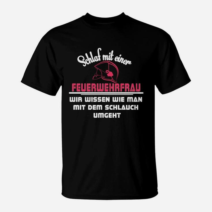 Feuerwehrfrau T-Shirt Schwarz, Lustiges Spruch-Motiv Tee