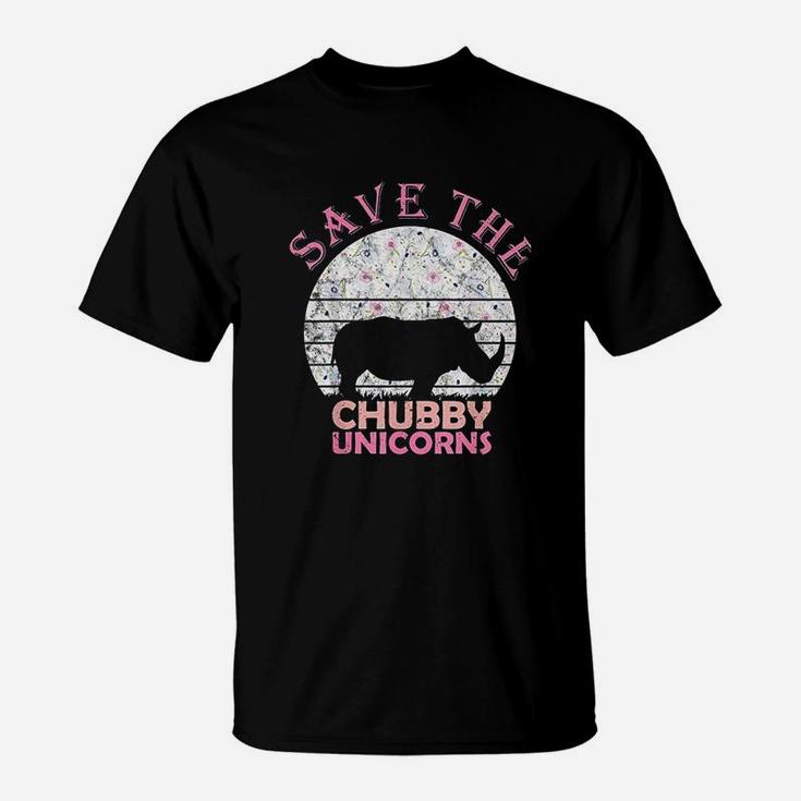 Floral Rhino Gift For Girls Women Save The Chubby Unicorns T-Shirt