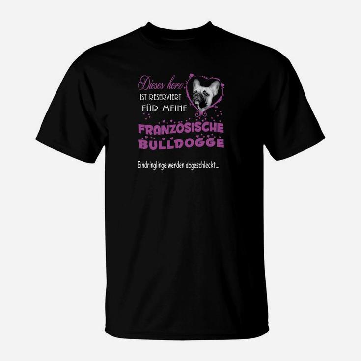 Französische Bulldoggen Liebhaber T-Shirt, Schwarz mit Herz & Pfoten