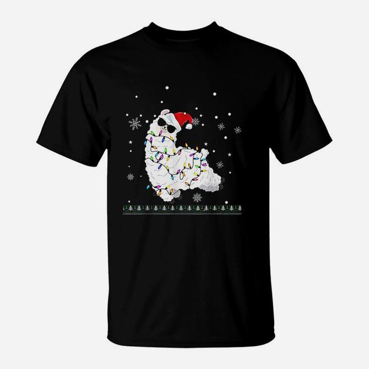 Funny Alpaca Christmas Tree Lights Ugly Alpaca Llama Xmas T-Shirt