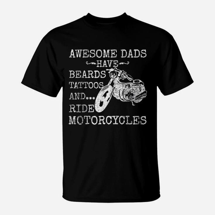 Funny Beard Awesome Dad Beard Tattoos And Motorcycles T-Shirt