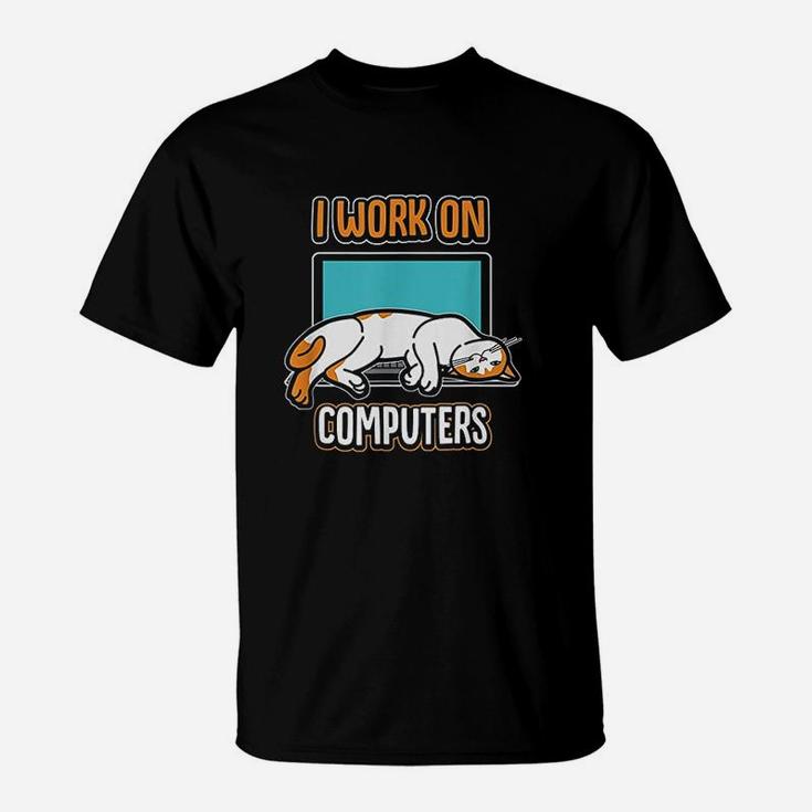 Funny Cats And Computers Halloween Kitty For Pet Lovers T-Shirt