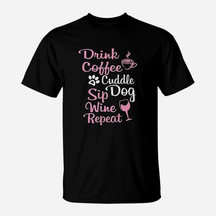 Funny Coffee Wine Lover For Dog Moms.fur Mama Gift T-Shirt