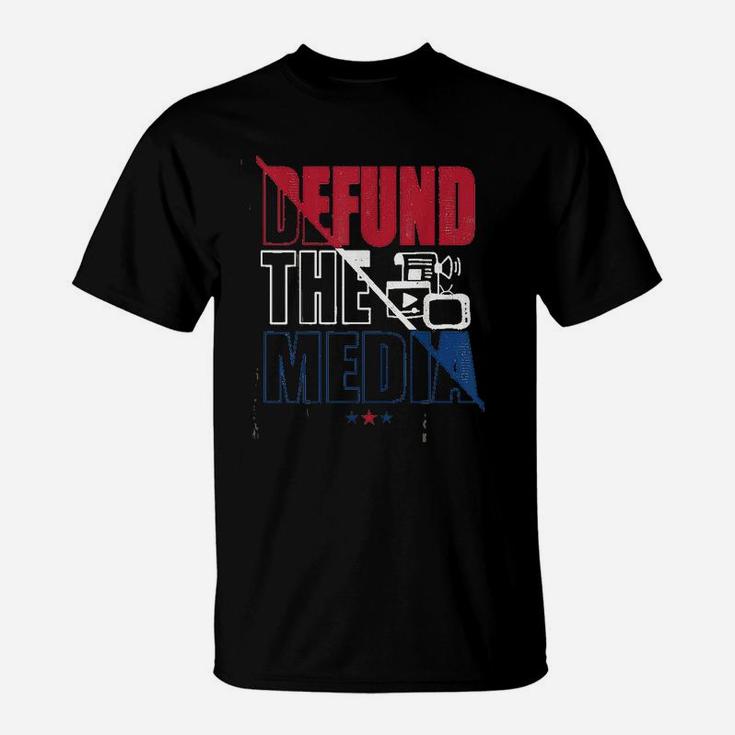 Funny Cool Vintage Us America Flag Defund The Media T-Shirt