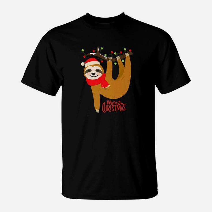 Funny Cute Christmas Sloth With Christmas Light Gift T-Shirt