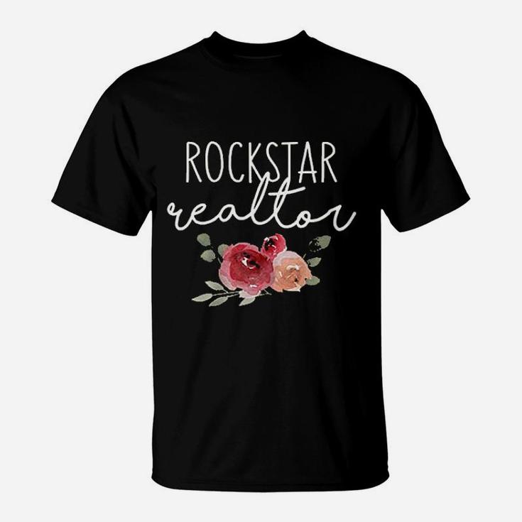Funny Cute Realtor Woman Female Gift Rockstar Realtor Flower T-Shirt