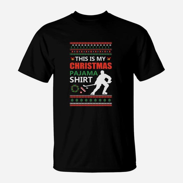 Funny Ice Hockey Christmas Pajama Ugly T-Shirt